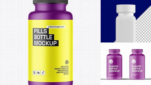 896+ Matte Plastic Pill Bottle PSD Mockup High-Angle Shot High-Resolution PSD Download