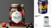 8960+ Glass Berry Jam Jar PSD Mockup High-Angle Shot Custom Graphic Mockup File