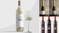 8962+ 750ml Blue Glass White Wine Bottle PSD Mockup Editable Photoshop File