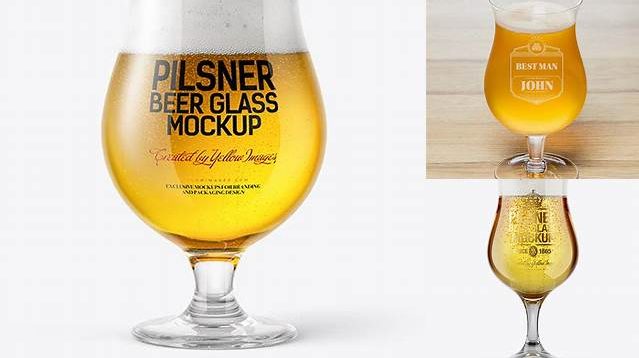 8965+ Tulip Glass With Pilsner Beer PSD Mockup Exclusive Free PSD Mockups