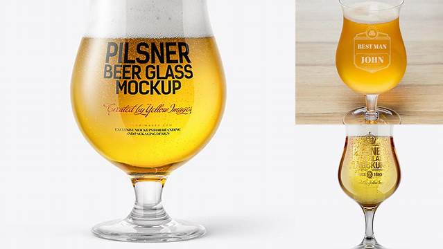 8965+ Tulip Glass With Pilsner Beer PSD Mockup Exclusive Free PSD Mockups