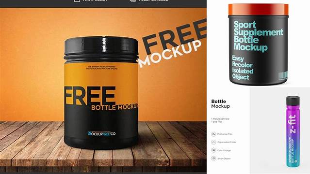 8967+ Glossy Plastic Sport Nutrition Bottle PSD Mockup Front View High-Angle Shot Advanced Photoshop Template