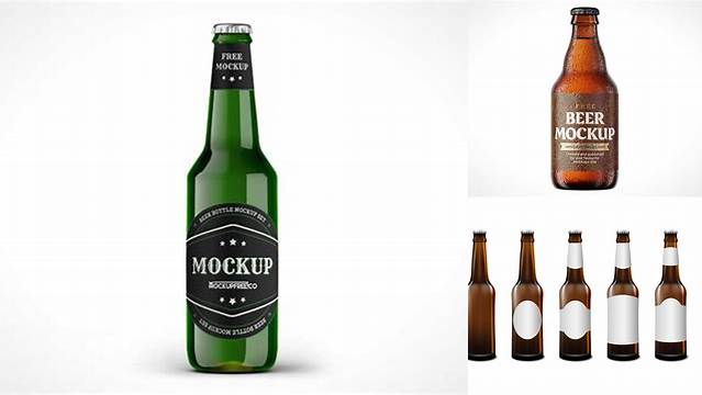 8968+ Clear Glass Beer Bottle PSD Mockup Smart Object PSD Template