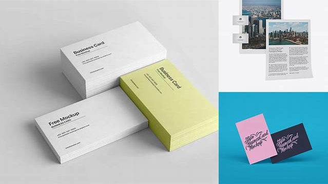 8969+ 2 Textured Paper Pieces And 2 Business Cards PSD Mockup Front View Advanced Free Graphic Template