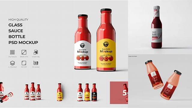 8969+ Plastic Bottle with Sauce in Shrink Sleeve PSD Mockup Fully Layered Photoshop Freebie