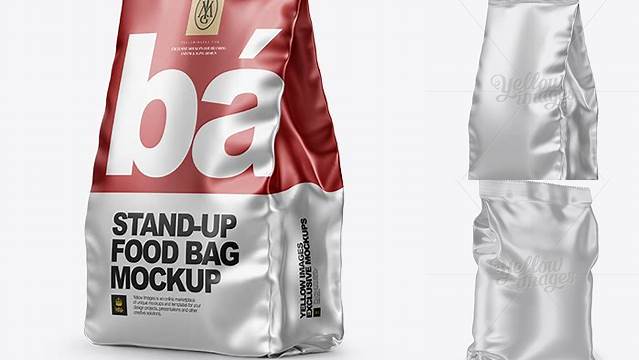 8972+ Matte Metallic Stand-up Bag PSD Mockup Half Side View Download Customizable PSD