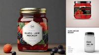 8973+ Glass Strawberry Jam Jar PSD Mockup Front View Elegant Photoshop Mockup