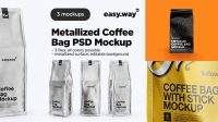 8974+ Metallic Coffee Bag With Valve PSD Mockup Front View Easy Editable