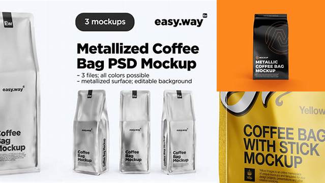 8974+ Metallic Coffee Bag With Valve PSD Mockup Front View Easy Editable