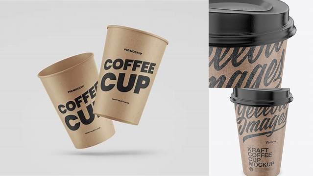 8976+ Kraft Coffee Cup PSD Mockup Front View High-Angle Shot Free Premium Photoshop Template Download