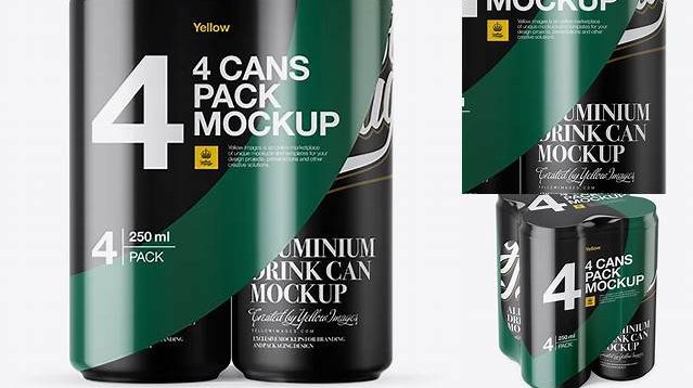 8978+ 4 Matte Cans in Shrink Wrap PSD Mockup Front View Editable Graphic Free PSD