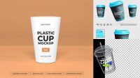 8979+ Glossy Plastic Cup PSD Mockup Front View High-Ange Shot Free Graphic Mockup PSD