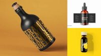 8980+ Glass Amber Bottle with Dark Beer PSD Mockup Custom Design Freebie PSD