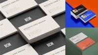 8983+ Business Cards PSD Mockup Half Side View High-Angle Shot Downloadable PSD Design Template