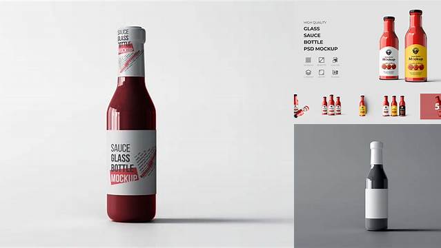 8998+ Clear Glass Bottle with Mustard Sauce PSD Mockup High-Quality Digital Mockup Resource