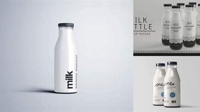 8998+ Milk Bottle PSD Mockup Front View Best Free Mockup PSD