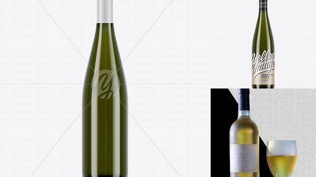 9000+ 750ml Olive Green Glass Bottle With White Wine PSD Mockup Professional Quality PSD Freebie