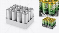 9000+ Transparent Pack with 12 Aluminium Cans PSD Mockup Half Side View High-Angle Shot Modern Photoshop Resource