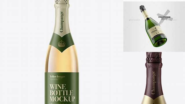 9001+ Clear Glass Champagne Bottle with Textured Foil PSD Mockup Exclusive Digital PSD Resource