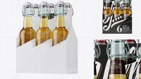 9002+ White Paper 6 Pack Clear Bottle Carrier PSD Mockup Half Side View High-Angle Shot Modern PSD Templates