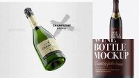 9004+ Dark Glass Champagne Bottle with Textured Foil PSD Mockup Unique Free Photoshop Files