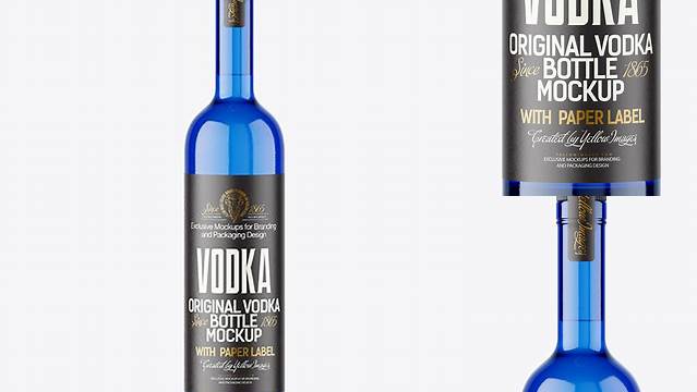 9005+ Blue Glass Vodka Bottle PSD Mockup Custom Graphic Mockup File