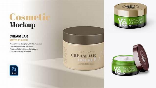 9005+ Green Cream Jar With Metallic Cap PSD Mockup High-Angle Shot Exclusive PSD Design Freebie