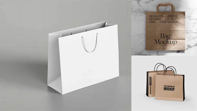 9007+ Metallic Paper Shopping Bag PSD Mockup Half Side View Customizable PSD Templates