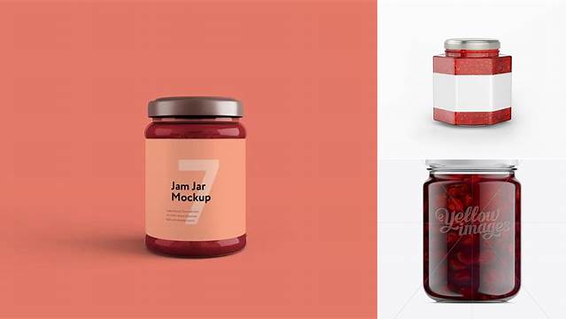 9012+ Glass Jar with Cherry Jam Mock-up Exclusive Layered PSD Mockup