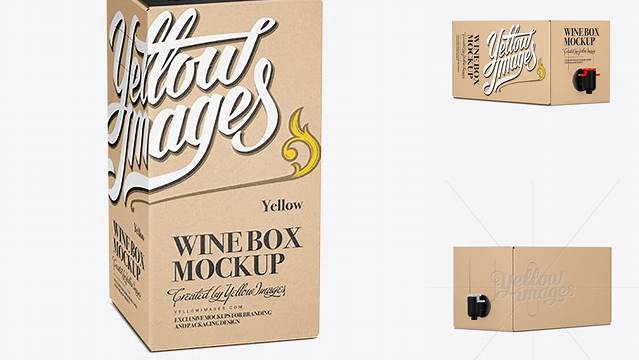 9013+ Kraft Paper Wine Box PSD Mockup 25° Angle Front View Eye-Level Shot Customizable Photoshop Template