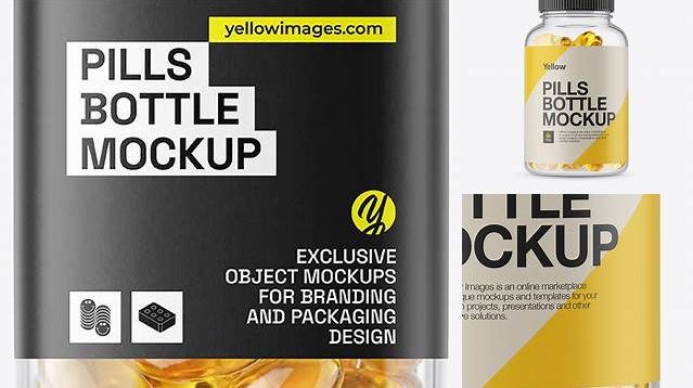 9016+ Clear Plastic Fish Oil Bottle PSD Mockup Front View Versatile Photoshop Freebie