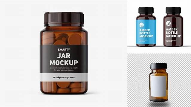 9021+ Amber Pill Bottle with Metal Cap PSD Mockup Front View Free Graphic Mockup PSD