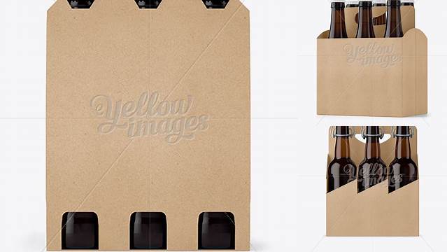 9021+ Kraft 6 Pack Amber Bottle Carrier PSD Mockup Halfside View Free Downloadable Graphic Resource