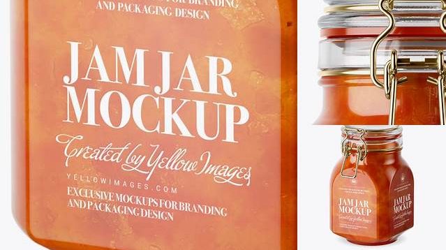 9023+ 900ml Apricot Jam Glass Jar with Clamp Lid PSD Mockup Half Side View Digital Download PSD for Free