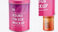 9024+ Round Tin Box with Glossy Finish PSD Mockup High-Angle Shot Free Graphic Mockup PSD