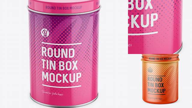 9024+ Round Tin Box with Glossy Finish PSD Mockup High-Angle Shot Free Graphic Mockup PSD