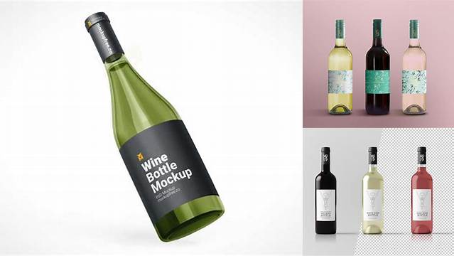 9031+ Green Bottle With White Wine PSD Mockup Free Downloadable PSD