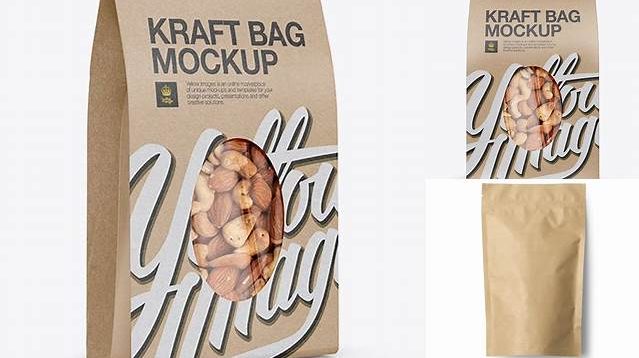 9034+ Kraft Stand-Up Pouch with Nuts PSD Mockup Front View High-End Photoshop Mockup