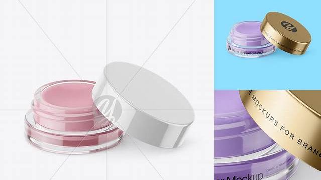 904+ 5ml Opened Lip Balm Jar with Matte Cap PSD Mockup High-Angle Shot Download Free