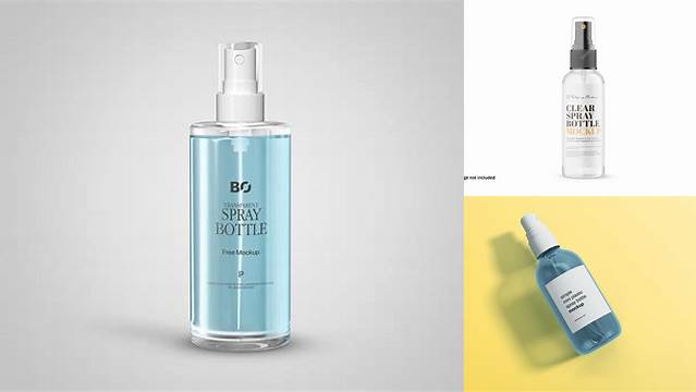 904+ Opened Glossy Spray Bottle With Transparent ?ap PSD Mockup Customizable Layered Design PSD