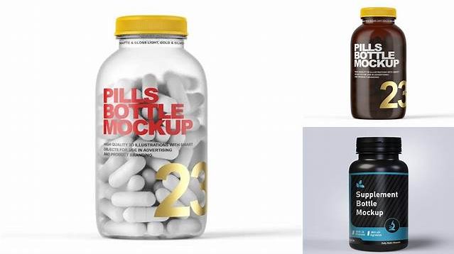 9045+ Glossy Plastic Bottle With Pills PSD Mockup Custom PSD Mockup Template