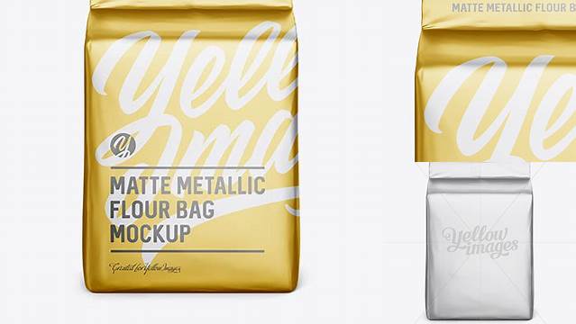 9046+ Matte Metallic Flour Bag PSD Mockup Front View Eye-Level Shot Versatile Mockup for Designers