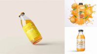 9049+ Clear Glass Bottle With Orange Juice PSD Mockup Professional Quality PSD Freebie