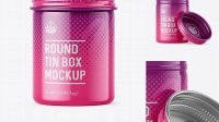 9050+ 100ml Round Tin Box with Glossy Finish PSD Mockup Front View Editable Mockup PSD