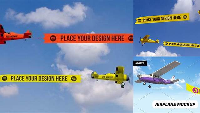 9052+ Airplane Banner Mockup Advanced Photoshop Design Free