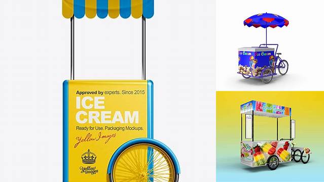 9060+ Ice Cream Cart with Umbrella PSD Mockup Premium Free Mockup PSD