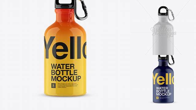 9061+ 330ml Glossy Sport Bottle With Carabiner PSD Mockup Front View Easy-to-Edit PSD