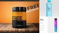 9061+ Glossy Plastic Sport Nutrition Bottle PSD Mockup Front View High-Angle Shot Exclusive Free Photoshop Asset