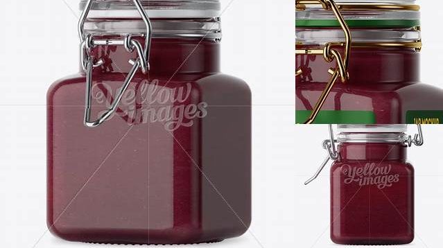 9068+ 100ml Glass Cranberry Jam Jar with Clamp Lid PSD Mockup Half Side View High-Angle Shot Creative Photoshop Resources