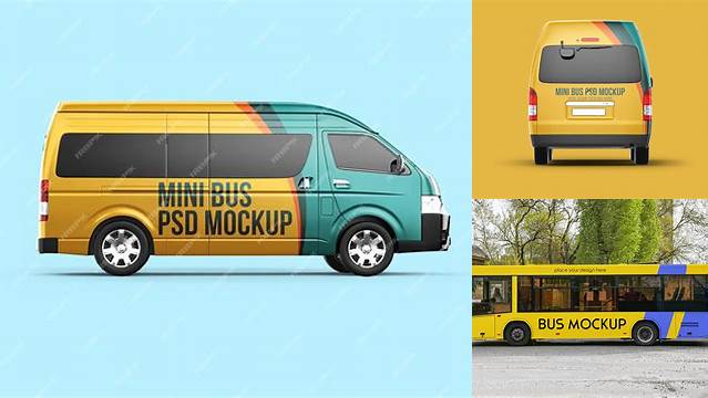 9068+ Mini Bus Mockup Layered Photoshop Template